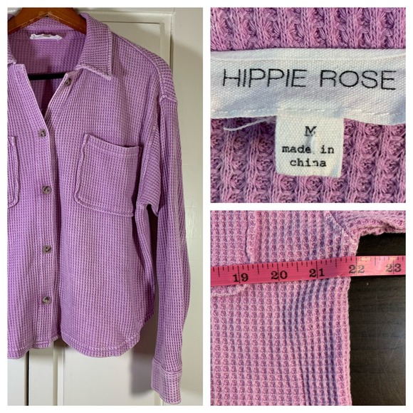 Hippie Rose Waffle Knit Button Up Shirt Lavender Purple Long Sleeve Size M - Picture 12 of 12